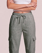 Real Essentials 3 Pack Women's Fleece Cargo Sweatpants Lounge Casual Sweat Pants Pockets - Solid Black, Charcoal Heather, Grey Heather