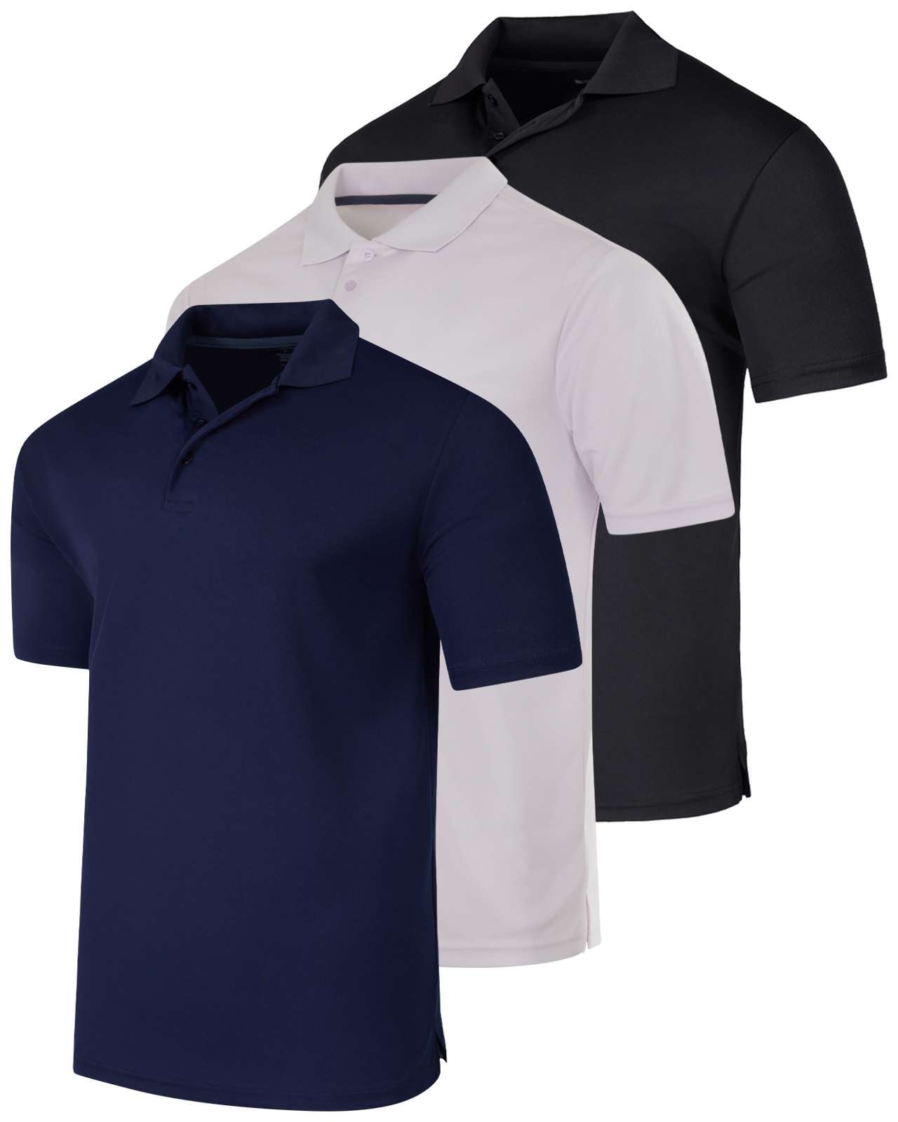 3 Pack: Mens Quick-Dry Short Sleeve Performance Polo Shirt