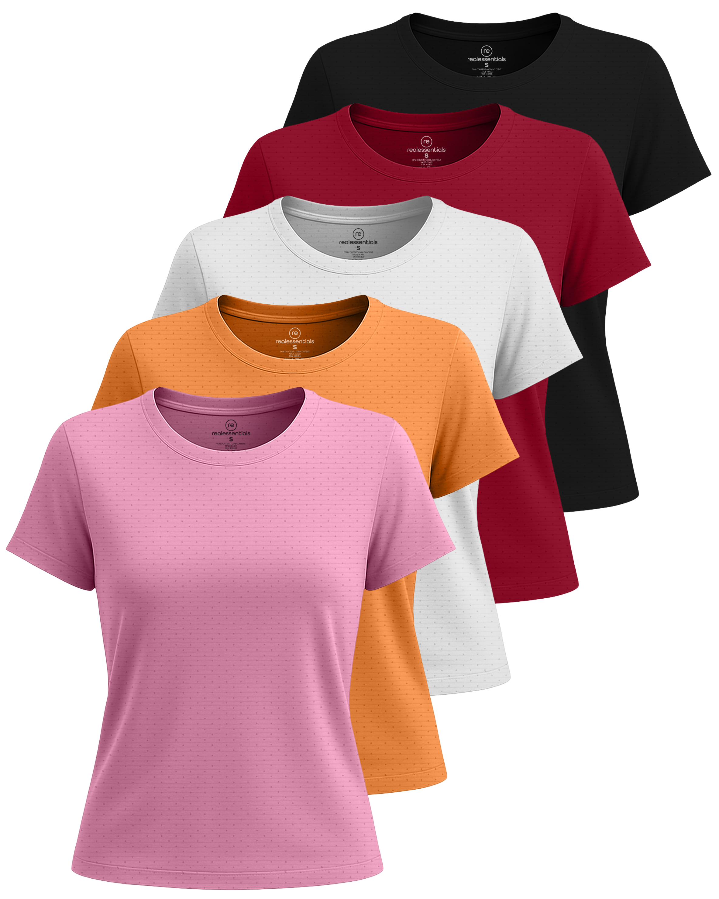 Real Essentials 5 Pack: Women's Breeze Tech Short Sleeve T-Shirts Athletic Tops Gym Workout Yoga Tennis Activewear (Plus)