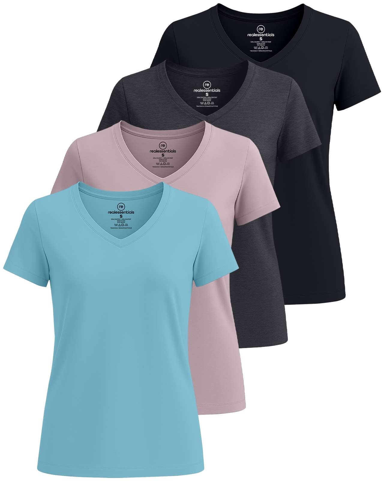 4 Pack: Women's Short-Sleeve V-Neck T-Shirt (Available in Plus Size)