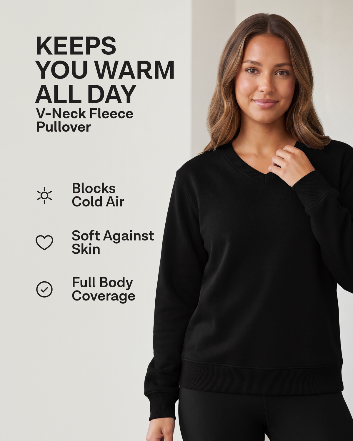 Real Essentials 3 Pack Womens Fleece V Neck Sweatshirt Pullover Sweaters Long Sleeve Top - Solid Black, Solid Quiet Shade, Grey Heather