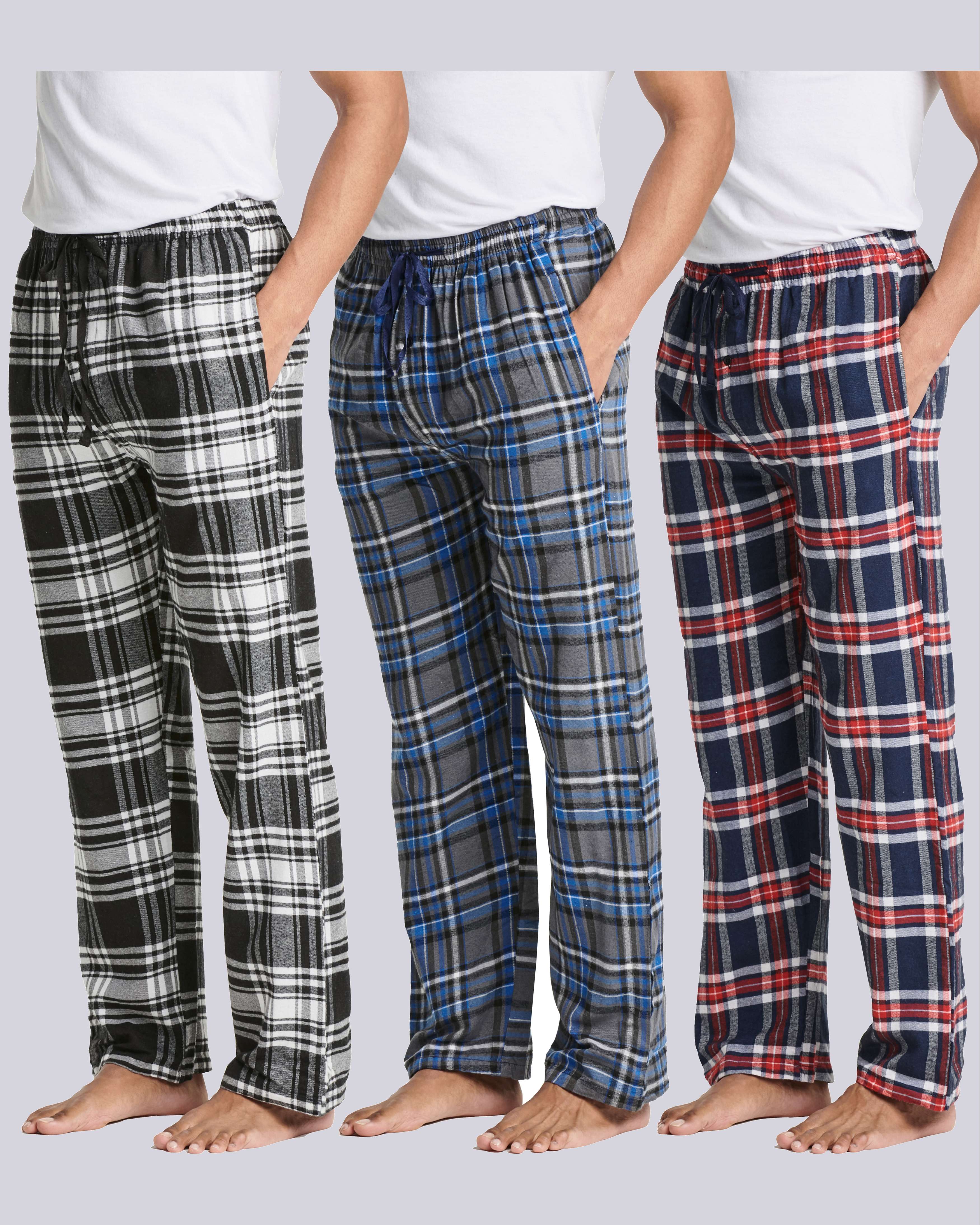 3 Pack: Mens Flannel Plaid Pajama Pants