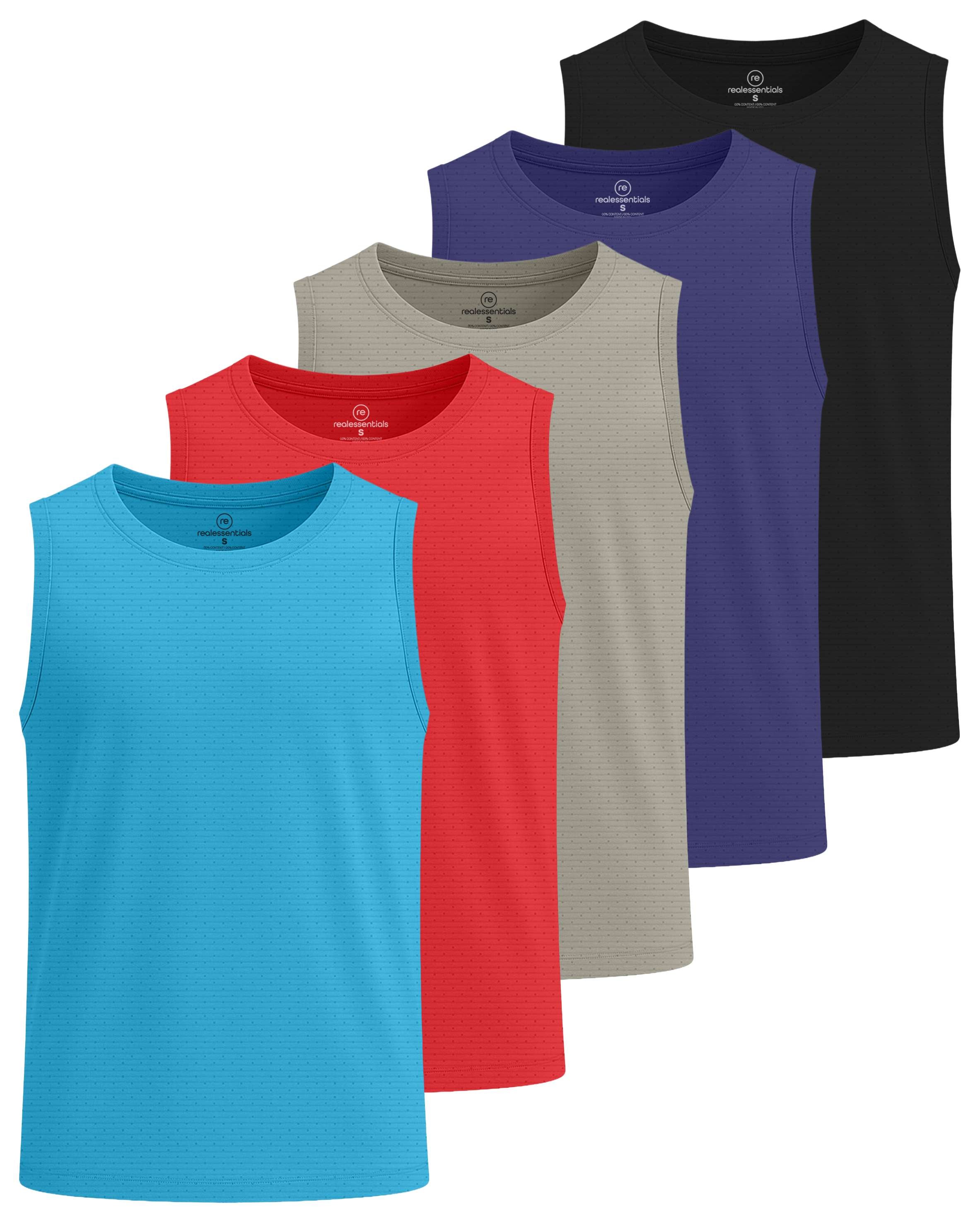 Real Essentials 5 Pack: Boys' Breeze Tech Tank Top -  Sleeveless Athletic Shirt for Kids Youth Teens (Ages 6-18)