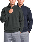 Real Essentials 2 Pack Mens Fleece Sweatshirt Sweater Half Zip Pullover Long Sleeve Casual - Solid Navy Blazer, Charcoal Heather