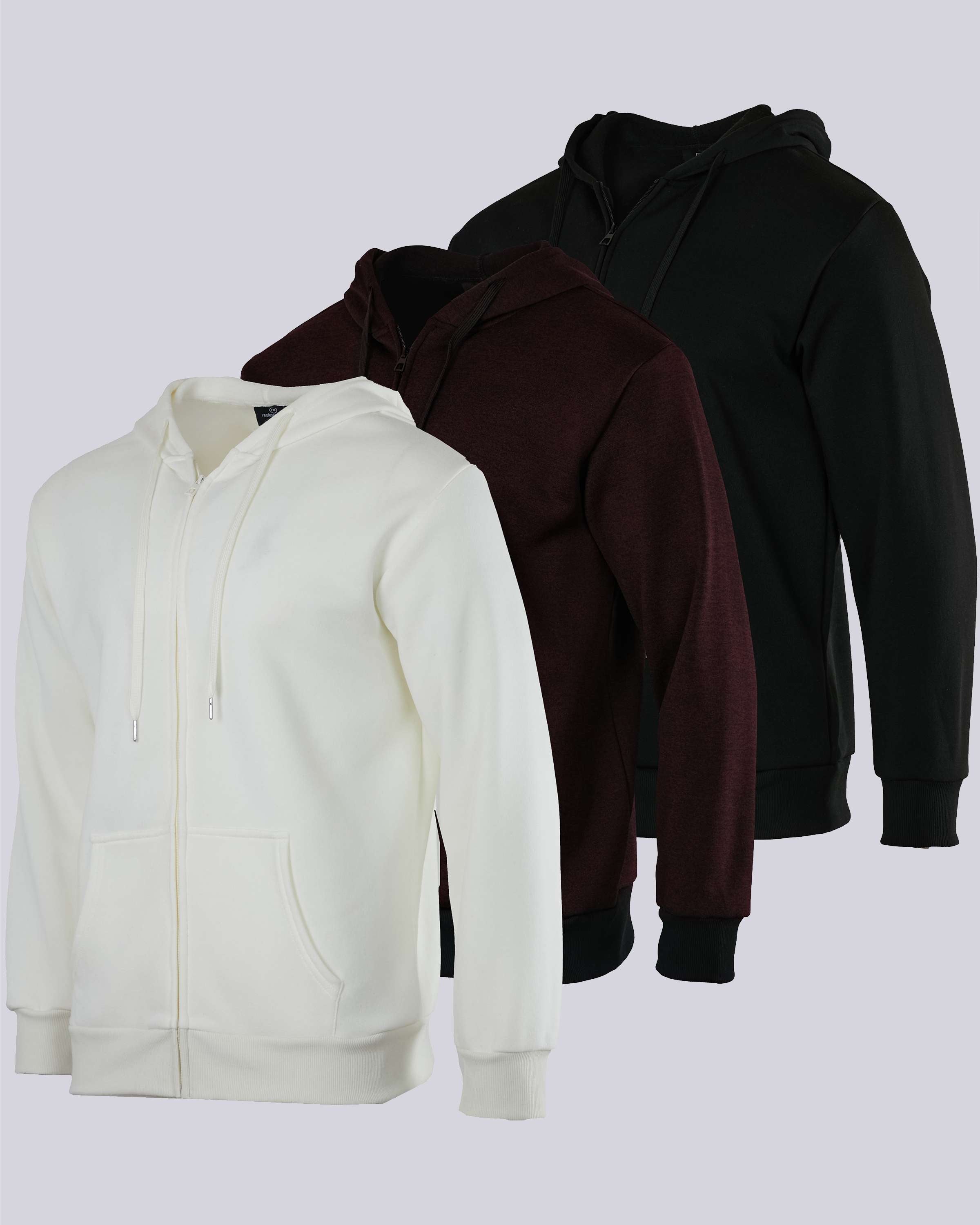 3 Pack: Mens Fleece Full Zip Hoodie Jacket