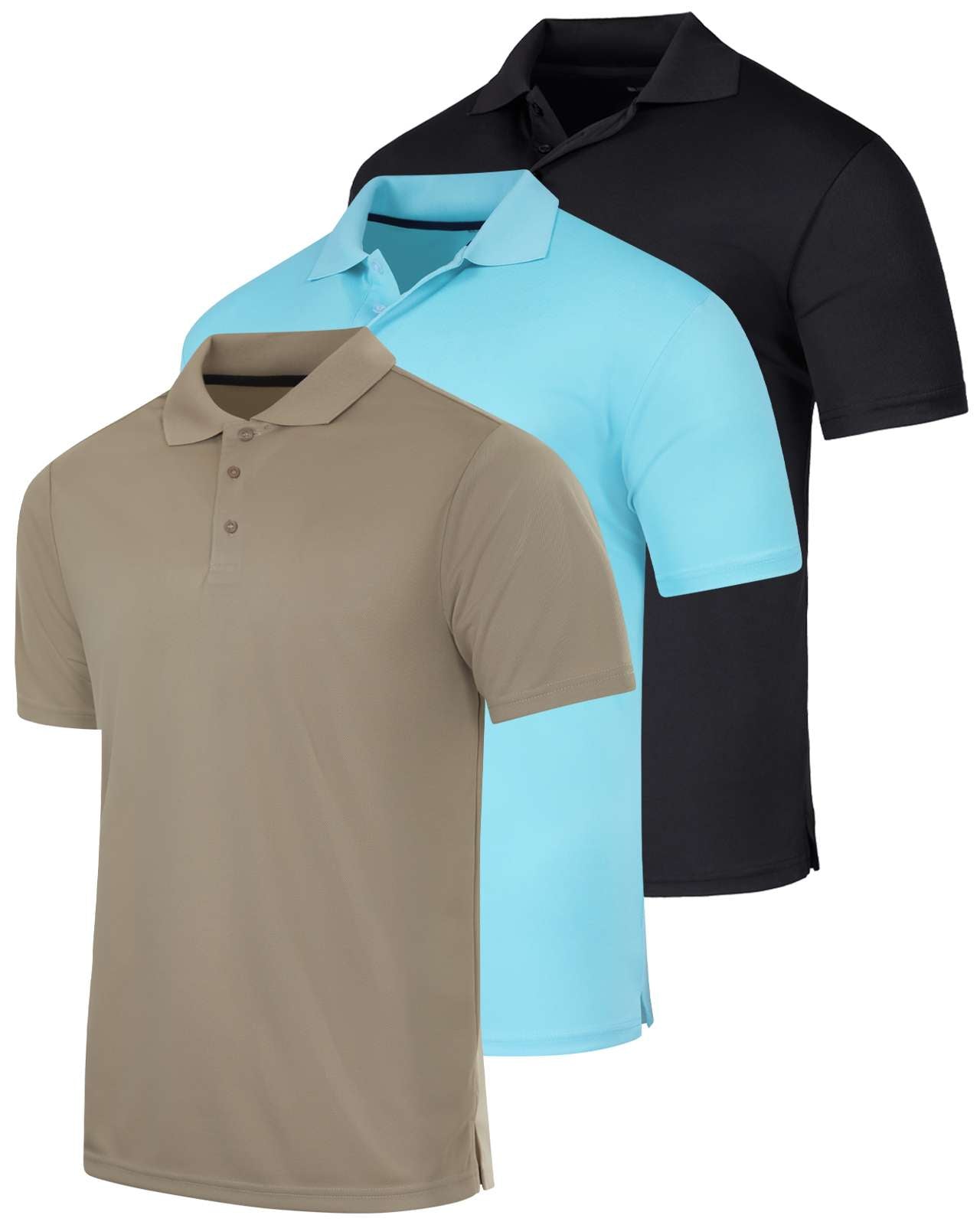 3 Pack: Mens Quick-Dry Short Sleeve Performance Polo Shirt