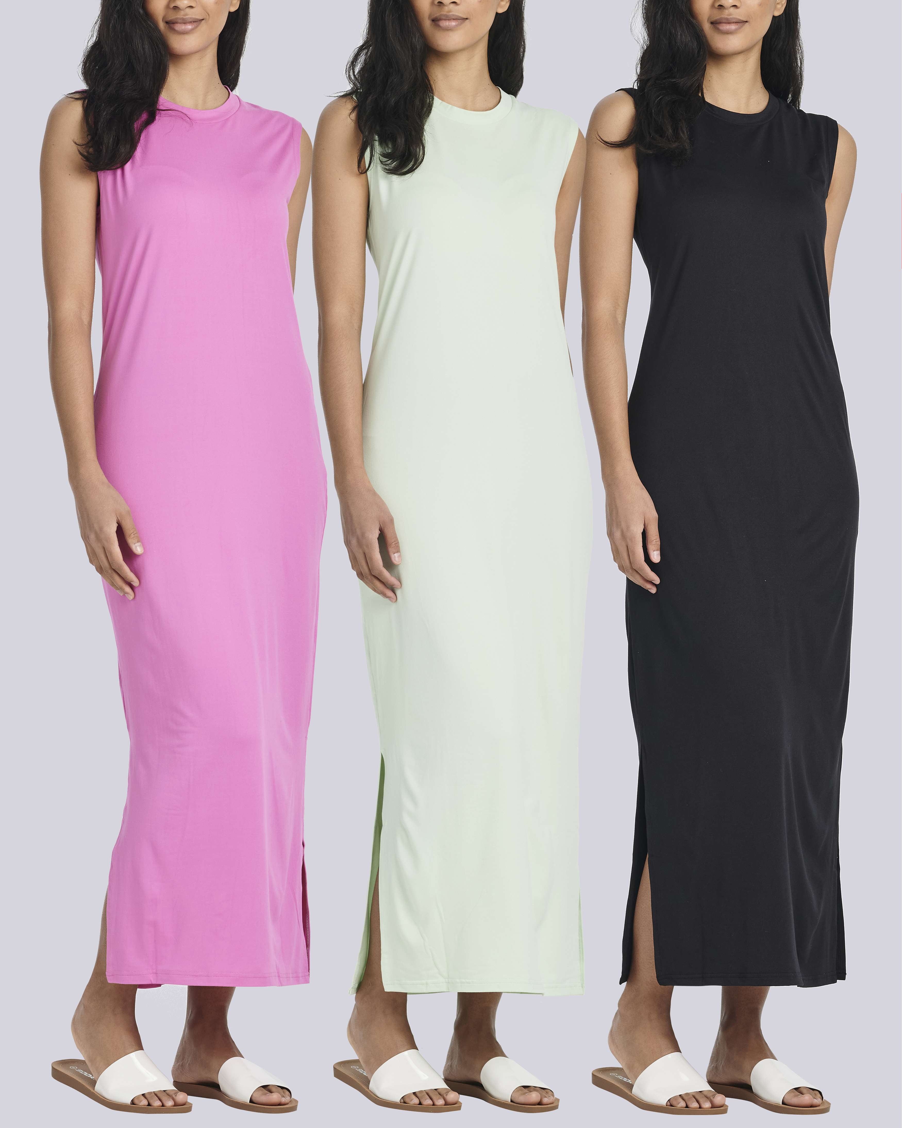 3 Pack: Women's Long Tank Maxi Dress with Pockets (Available In Plus Size)