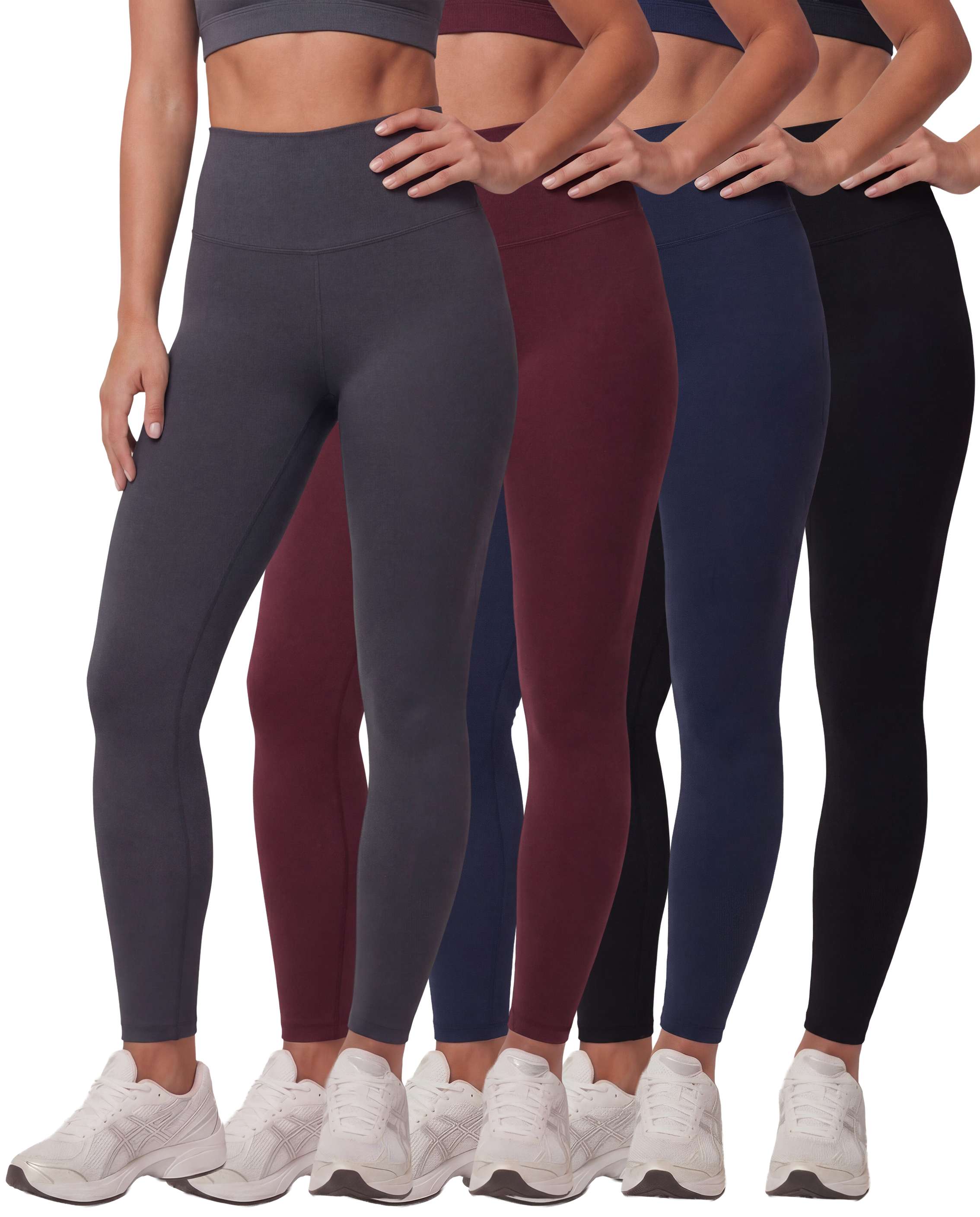 Real Essentials 4 Pack: Women's Workout Athletic Leggings Yoga Pants Tummy Control High Waisted Running Gym Pilates Soft