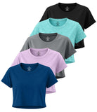 Real Essentials 5 Pack Women's Dry Fit Crop Top Workout T Shirts Short Sleeve Athletic Gym - Set 7