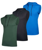 Real Essentials 3 Pack Men's Dry Fit Tank Top Hoodie Sleeveless Workout Gym Muscle Shirts - Set 4