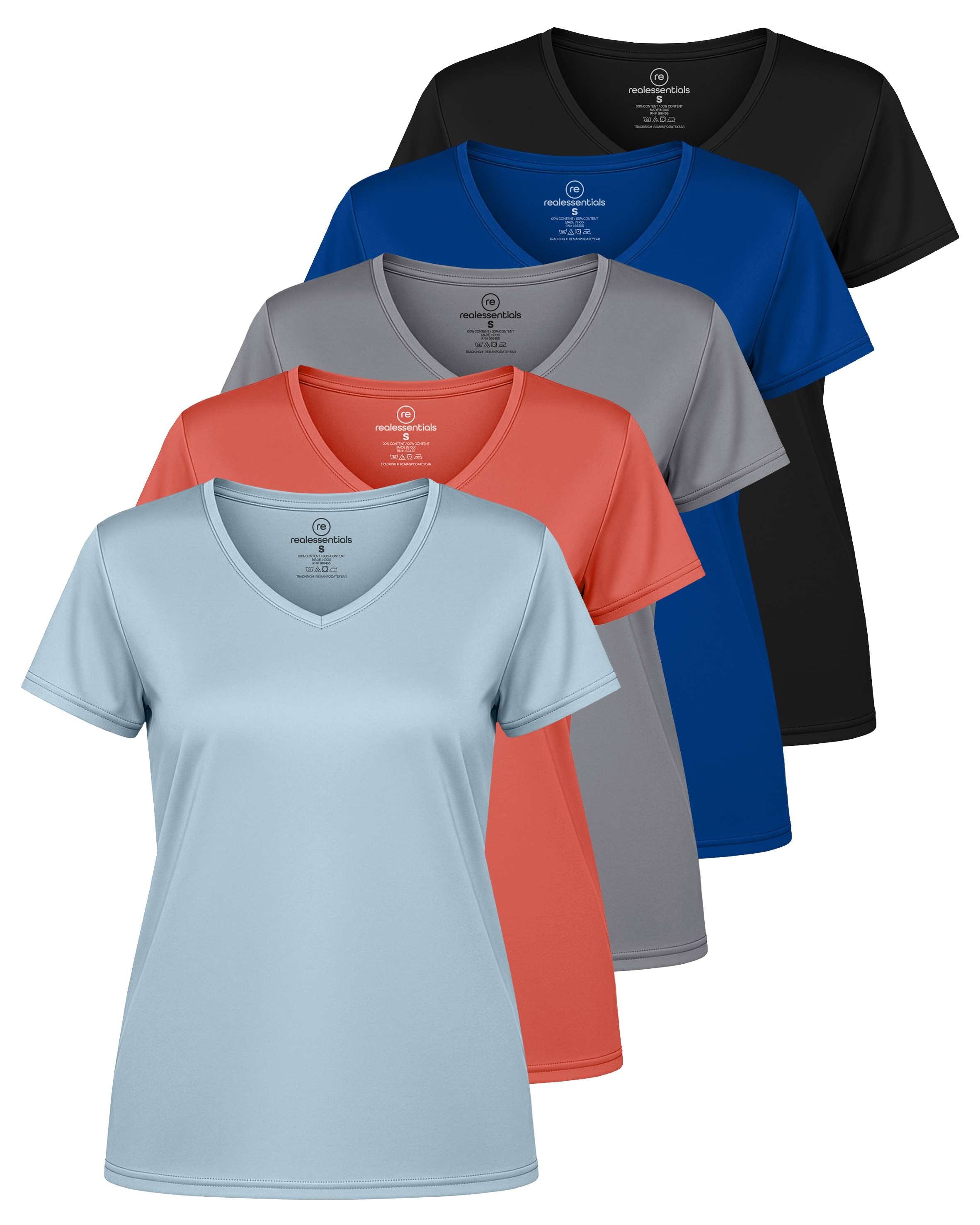 5 Pack: Womens Short Sleeve Dry-Fit V-Neck T-Shirt