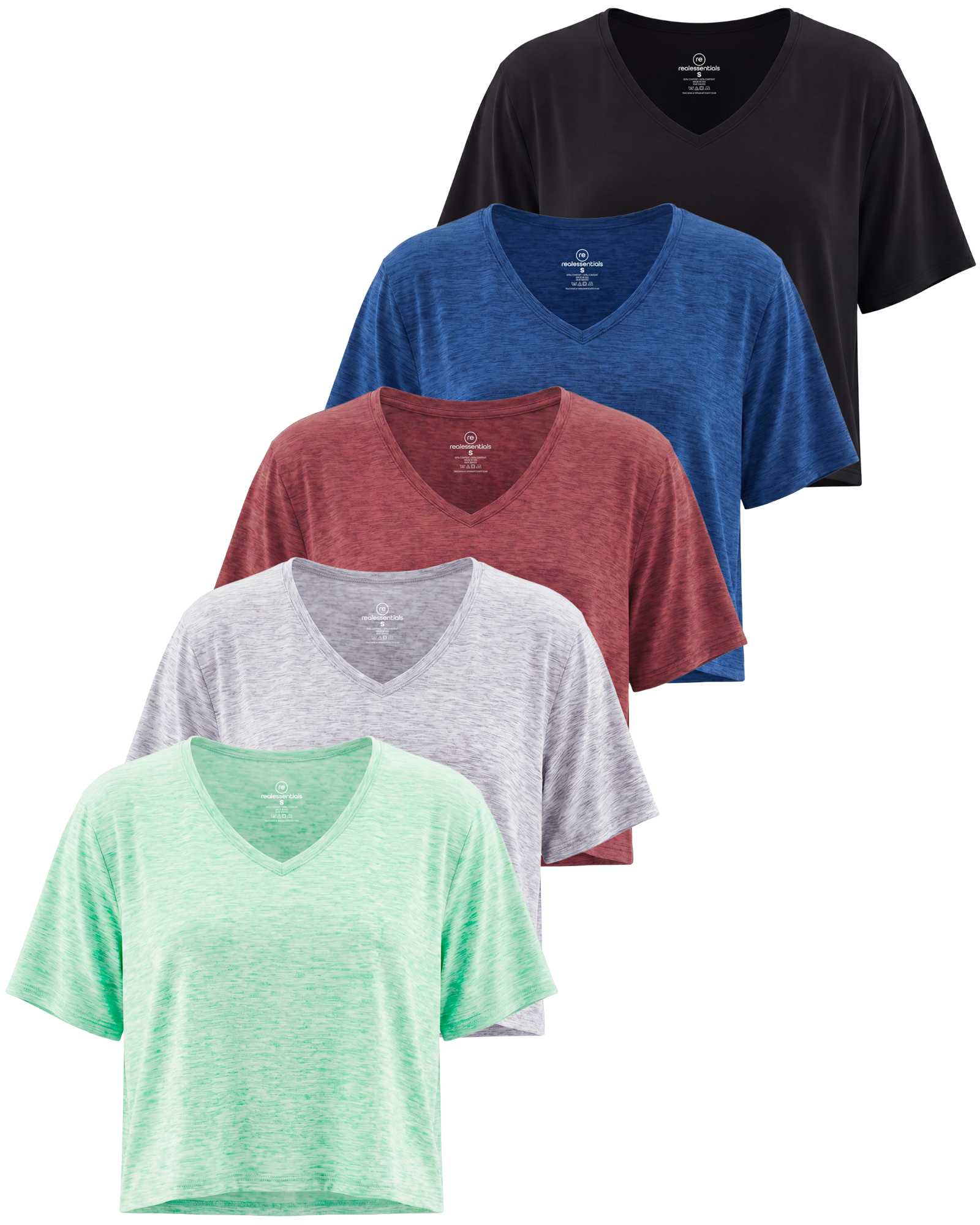 5 Pack: Women's Dry-Fit Short Sleeve V-Neck Crop Top