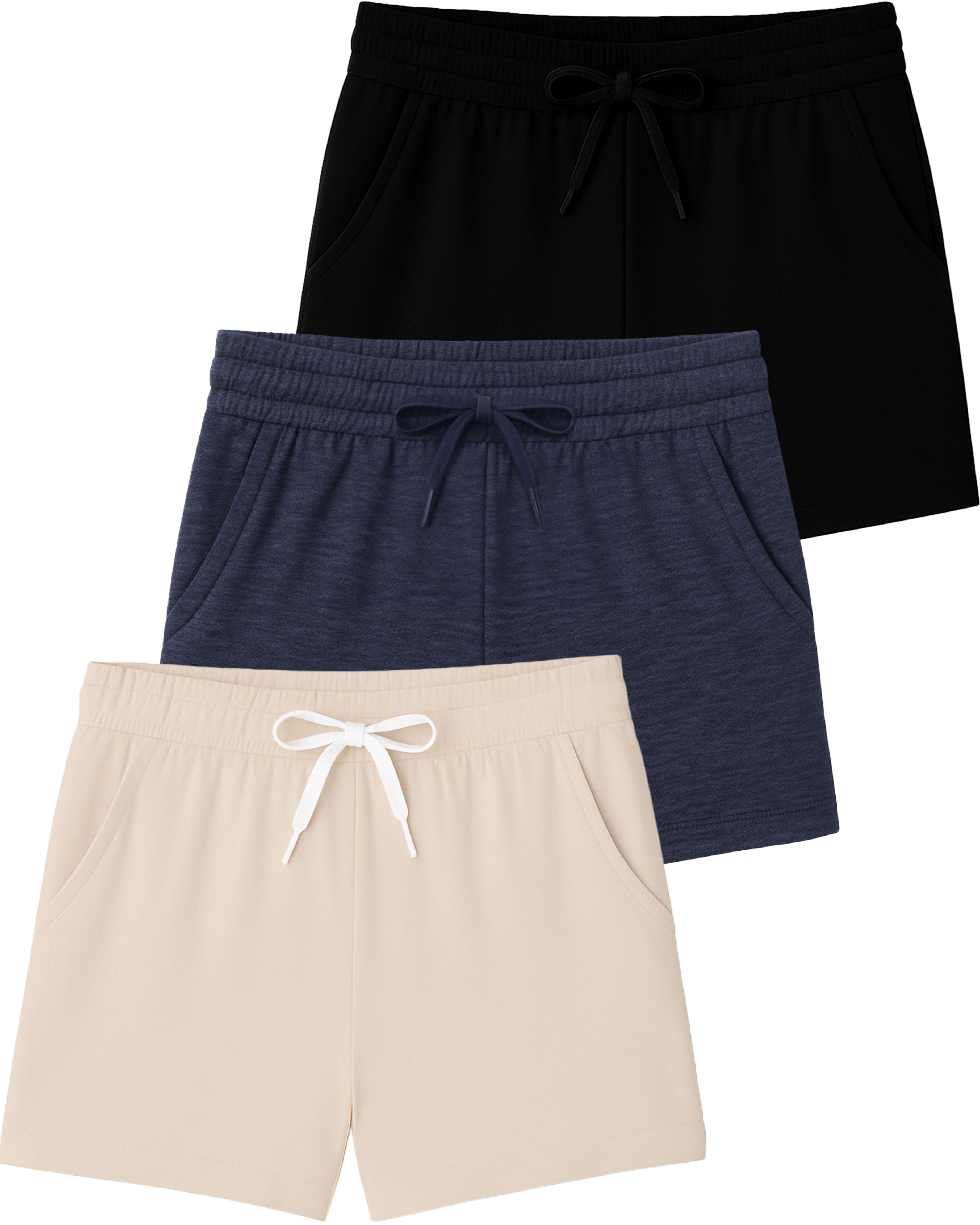 3 Pack: Girls' Lounge Comfy Shorts with Drawstring