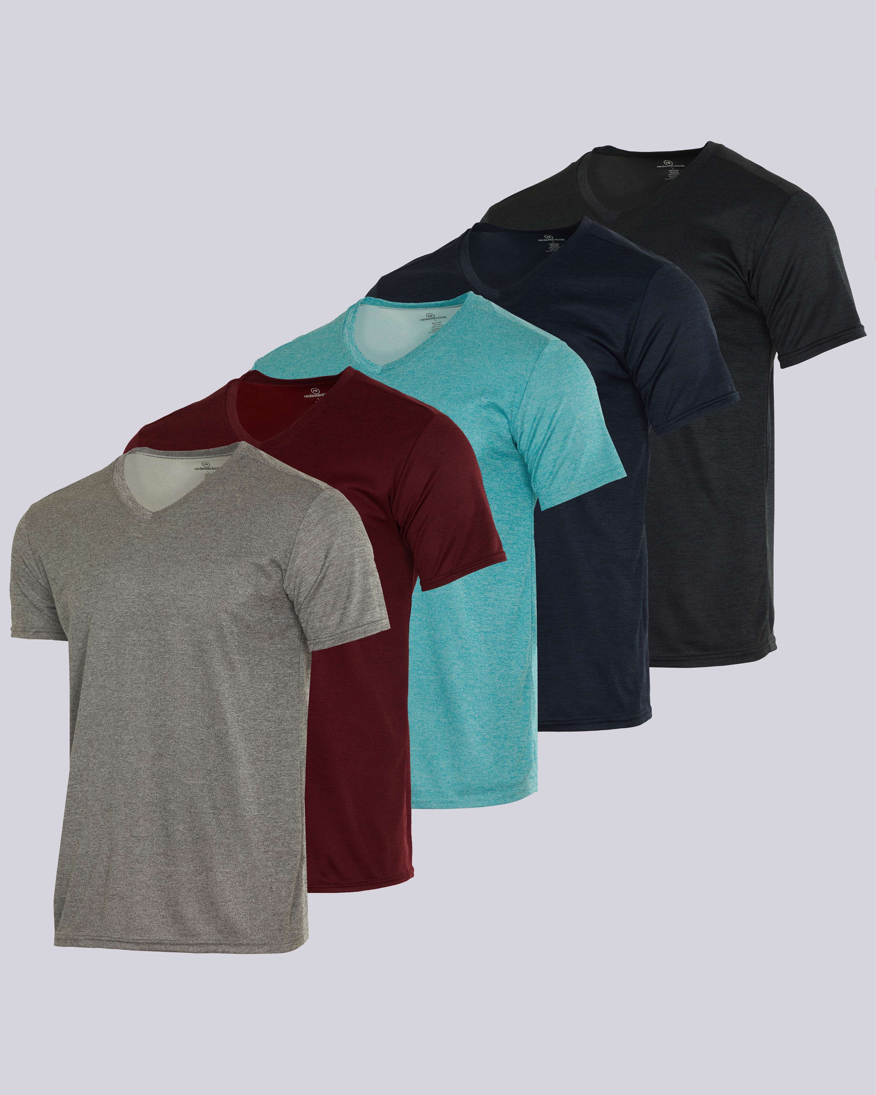 5 Pack: Mens V-Neck Mesh Active Short Sleeve T-Shirt (Available in Big & Tall)