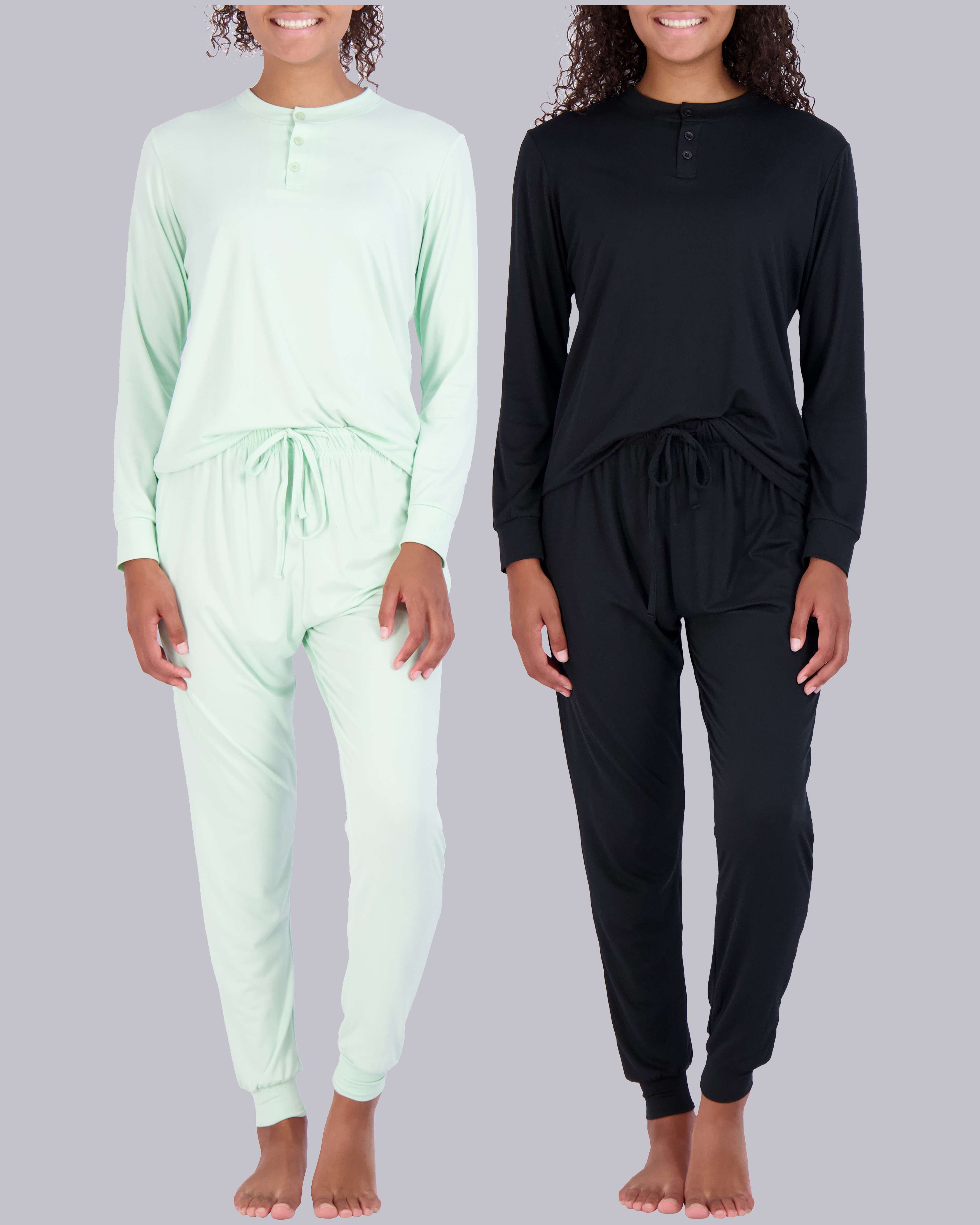 4 Piece: Womens Long Sleeve Henley & Jogger Lounge Pajama Set