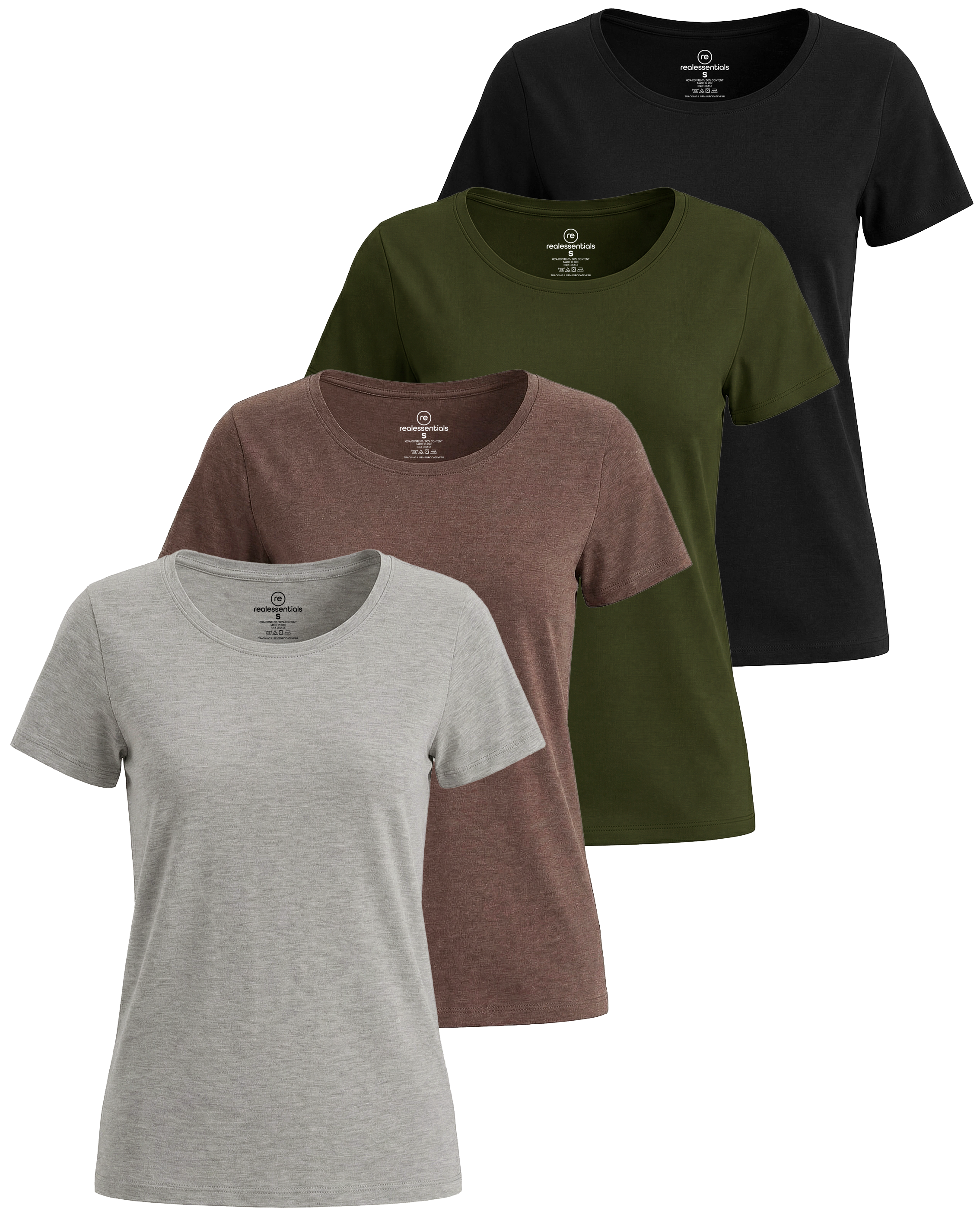 4 Pack: Womens Classic-Fit Cotton Short-Sleeve Scoop Neck T-Shirt