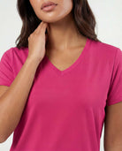Real Essentials 5 Pack Women's V Neck Tshirts Short Sleeve Dry Fit Workout Tops Tees Shirts - Solid Black, Solid Raspberry Sorbet, Solid Fragrant Lilac, Solid Festival Bloom, Solid Orchid Petal