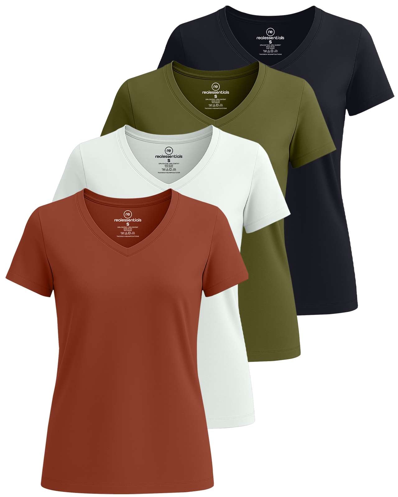 4 Pack: Women's Short-Sleeve V-Neck T-Shirt (Available in Plus Size)