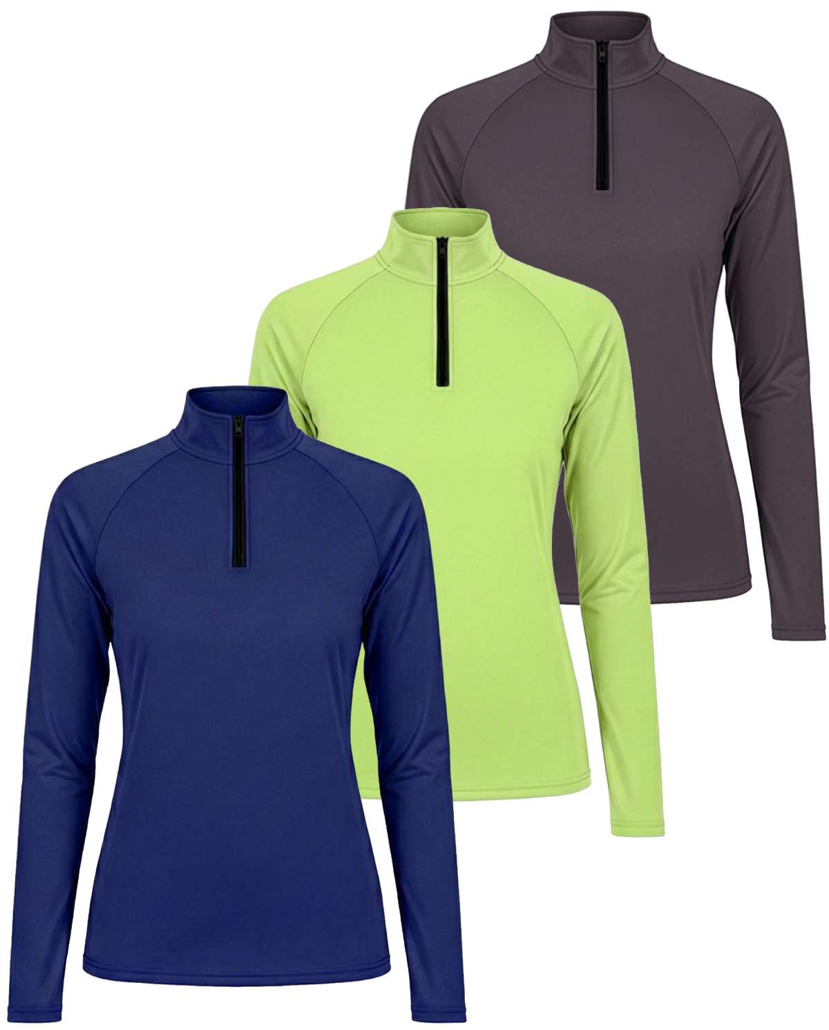 3 Pack: Womens Dry-Fit Active Long Sleeve Quarter Zip