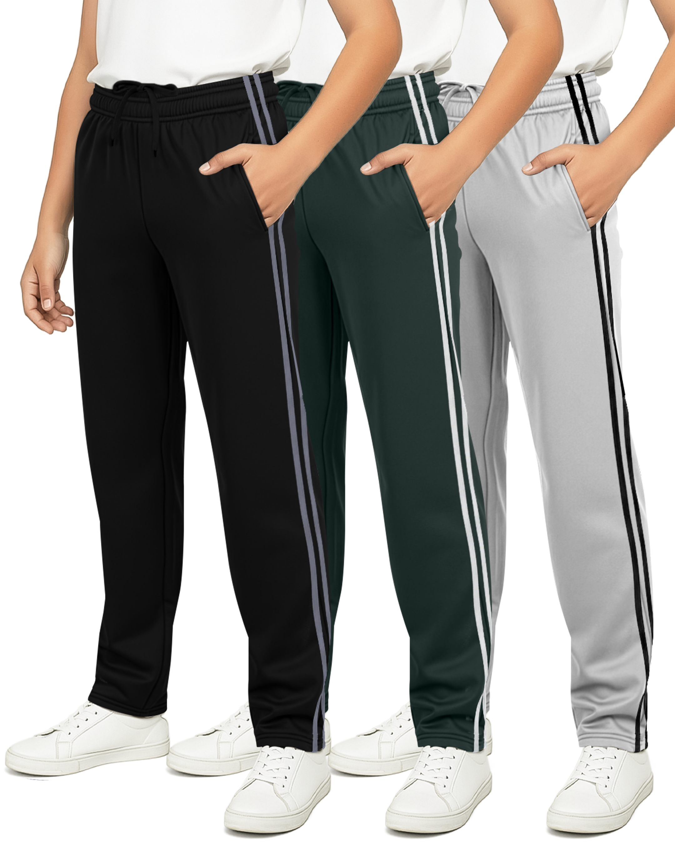 3 Pack: Boys Tricot Open Bottom Fleece-Lined Sweatpants