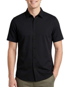 Real Essentials 3 Pack Men's Cotton Short Sleeve Button Down Casual Work Shirt Button Up - SOLID BLACK