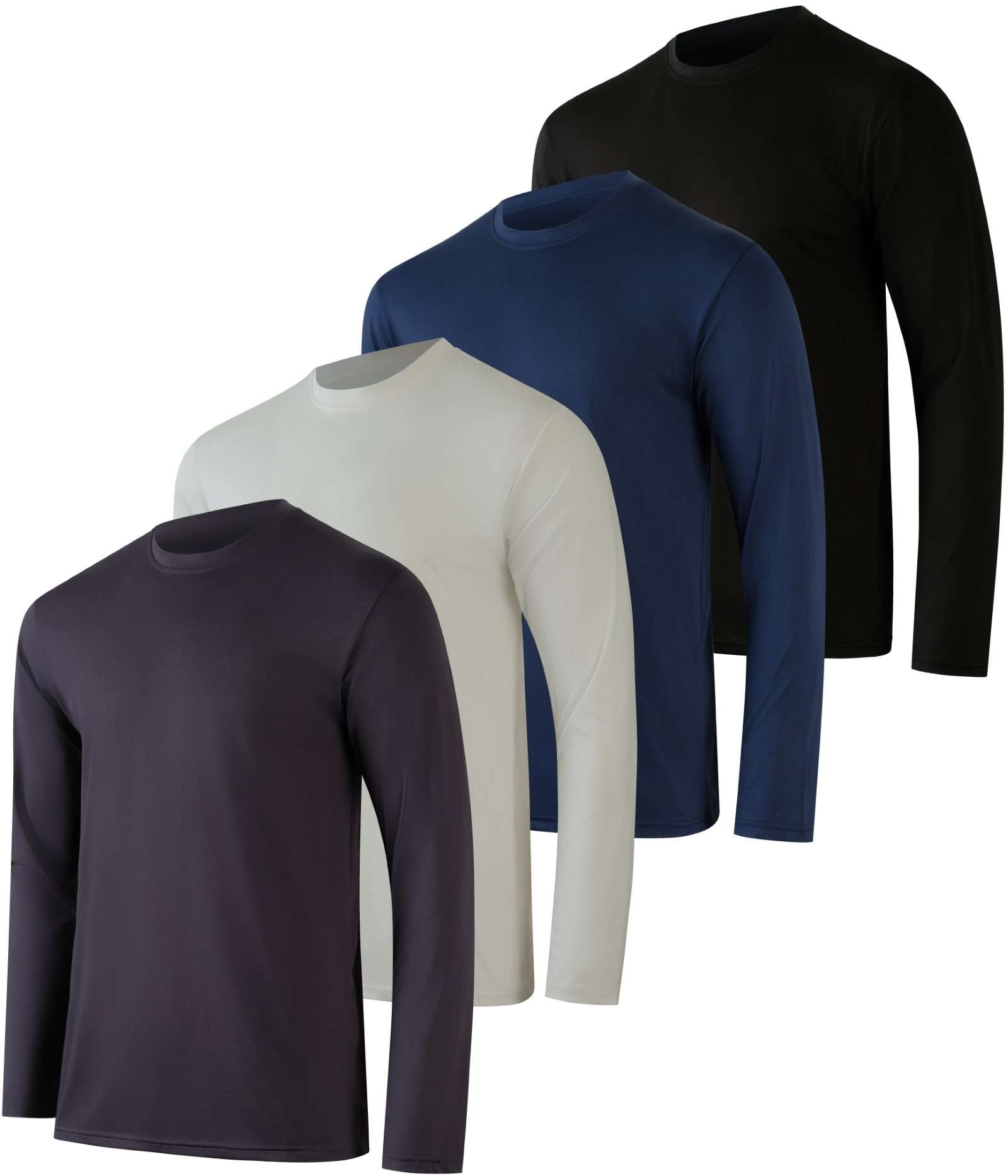 Real Essentials 4 Pack: Men's Dry-Fit UV Moisture Wicking UPF 50+ SPF Sun Protective Fishing Hiking Swim Long Sleeve Shirt