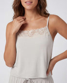 Real Essentials 2 Pack Women's Pajama Sets 2 Piece Lace Trim Cami Tank Shorts Sleepwear PJs - Solid Chocolate Torte, Solid Moonbeam