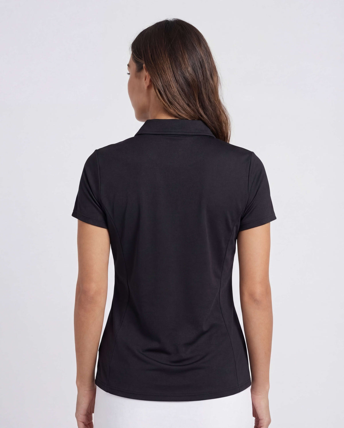 Real Essentials 3 Pack Women's Dry Fit Golf Polo Shirts with Zipper Short Sleeve Collared - Solid Black, Solid Chocolate Torte, Solid Moonbeam