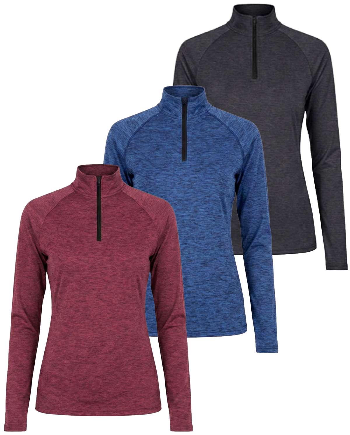 3 Pack: Womens Dry-Fit Active Long Sleeve Quarter Zip