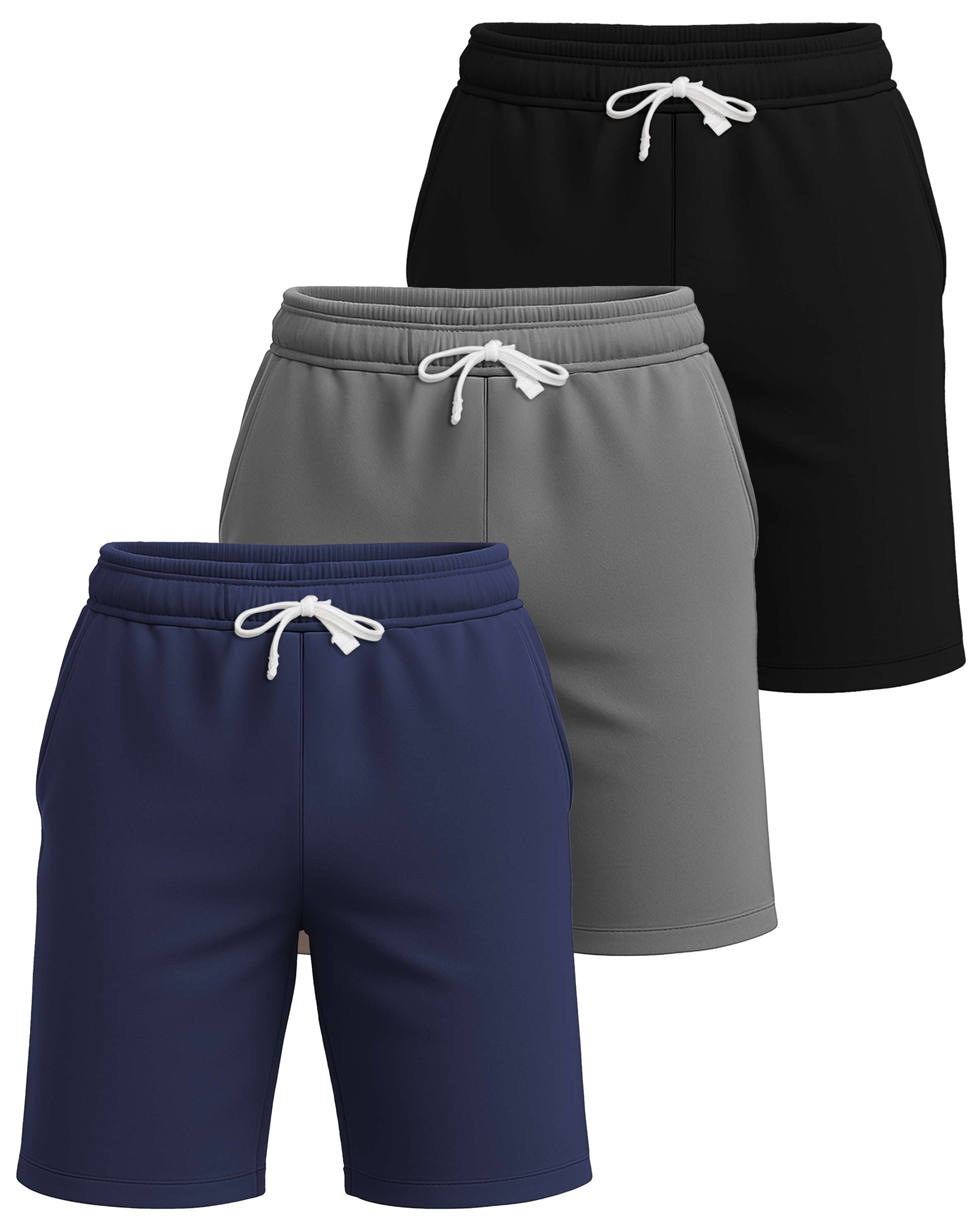 Real Essentials 3 Pack: Men's Cotton 7" French Terry Lounge Sweat Shorts – Sleep Casual Shorts Pockets (Big & Tall Available)