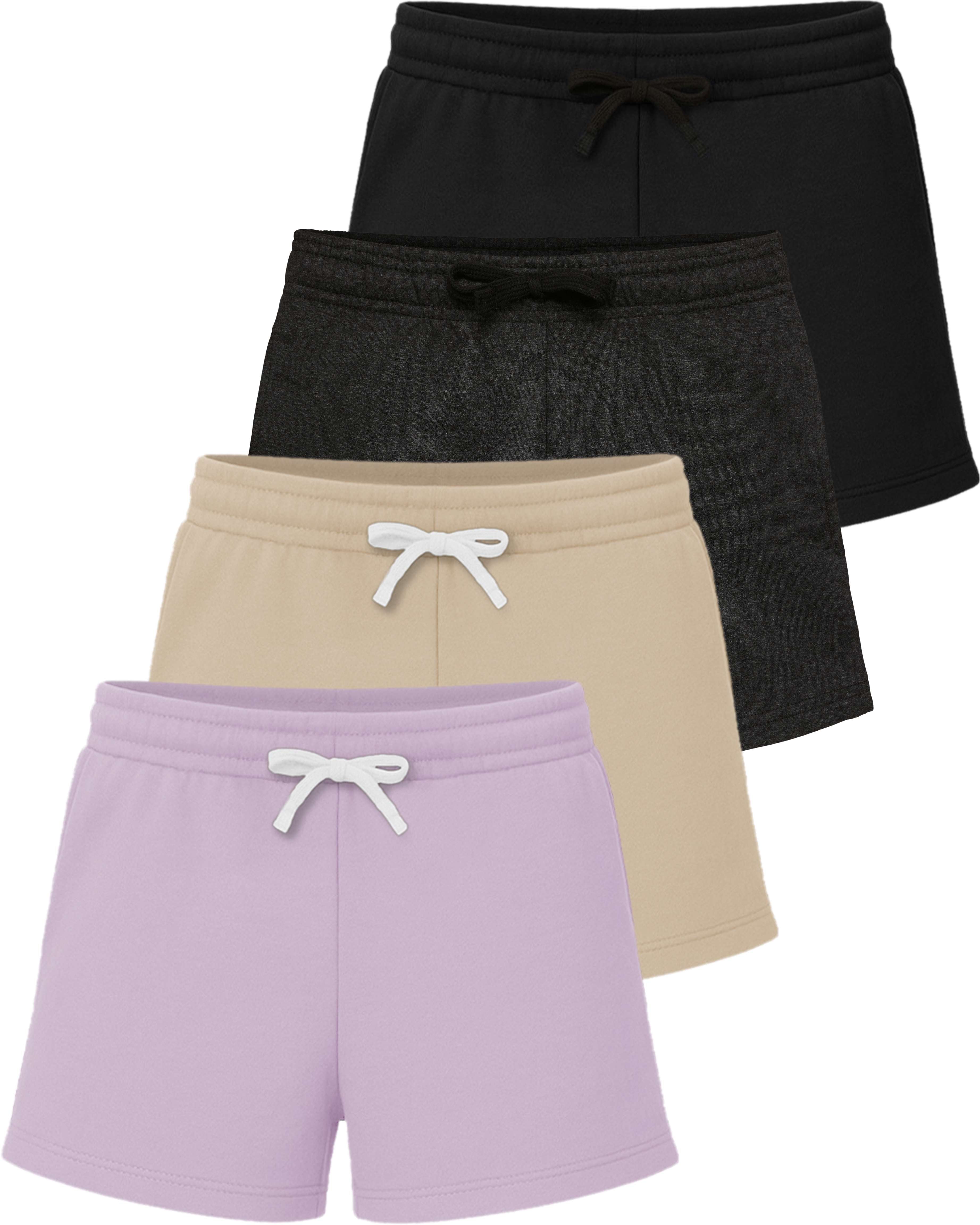 Real Essentials 4 Pack: Girls Fleece Shorts – Ultra Soft Pull On Lounge & Sport Shorts for School, Play & Everyday Comfort