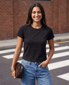 Real Essentials 3 Pack Women's Cropped Cap Sleeve Tops Cotton Basic Tees Going Out Shirts - Solid Black, Solid Ballad Blue, Solid Pale Lilac