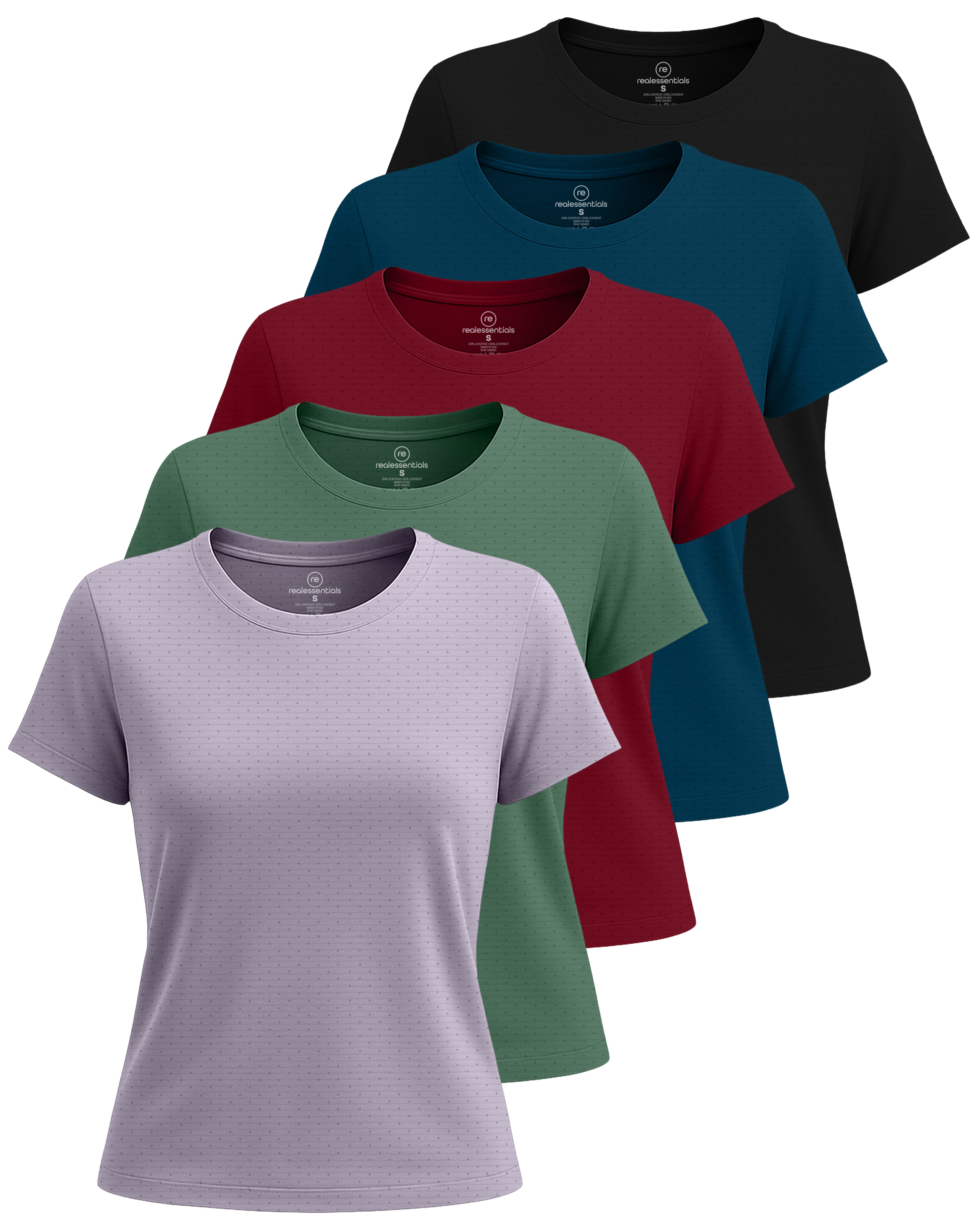 Real Essentials 5 Pack: Women's Breeze Tech Short Sleeve T-Shirts Athletic Tops Gym Workout Yoga Tennis Activewear (Plus)