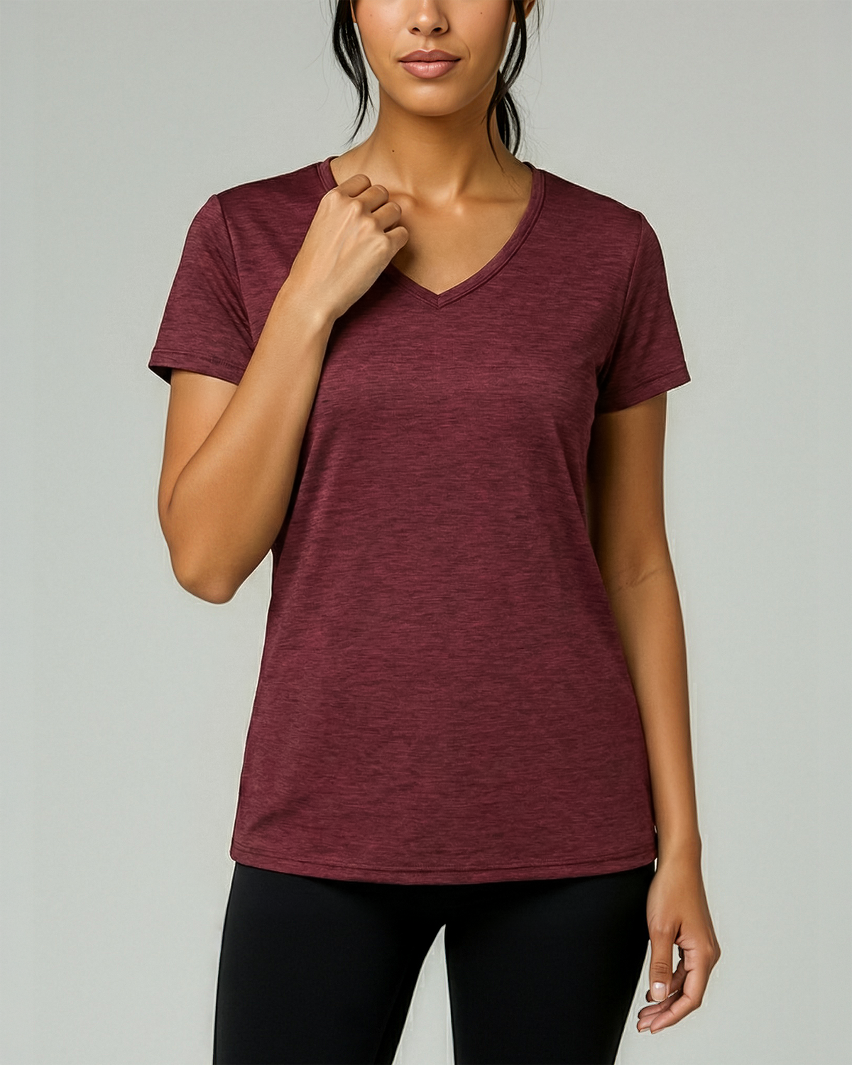 Real Essentials 5 Pack Womens Dry Fit V Neck Workout Tops Athletic T Shirts Gym Yoga Tees - Set 2