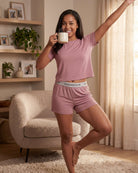 Real Essentials 2 Pack Women's Pajama Sets 2 Piece Boxy Tee Sleep Shorts PJs Sleepwear Cute - Solid Ballad Blue, Solid Pale Lilac