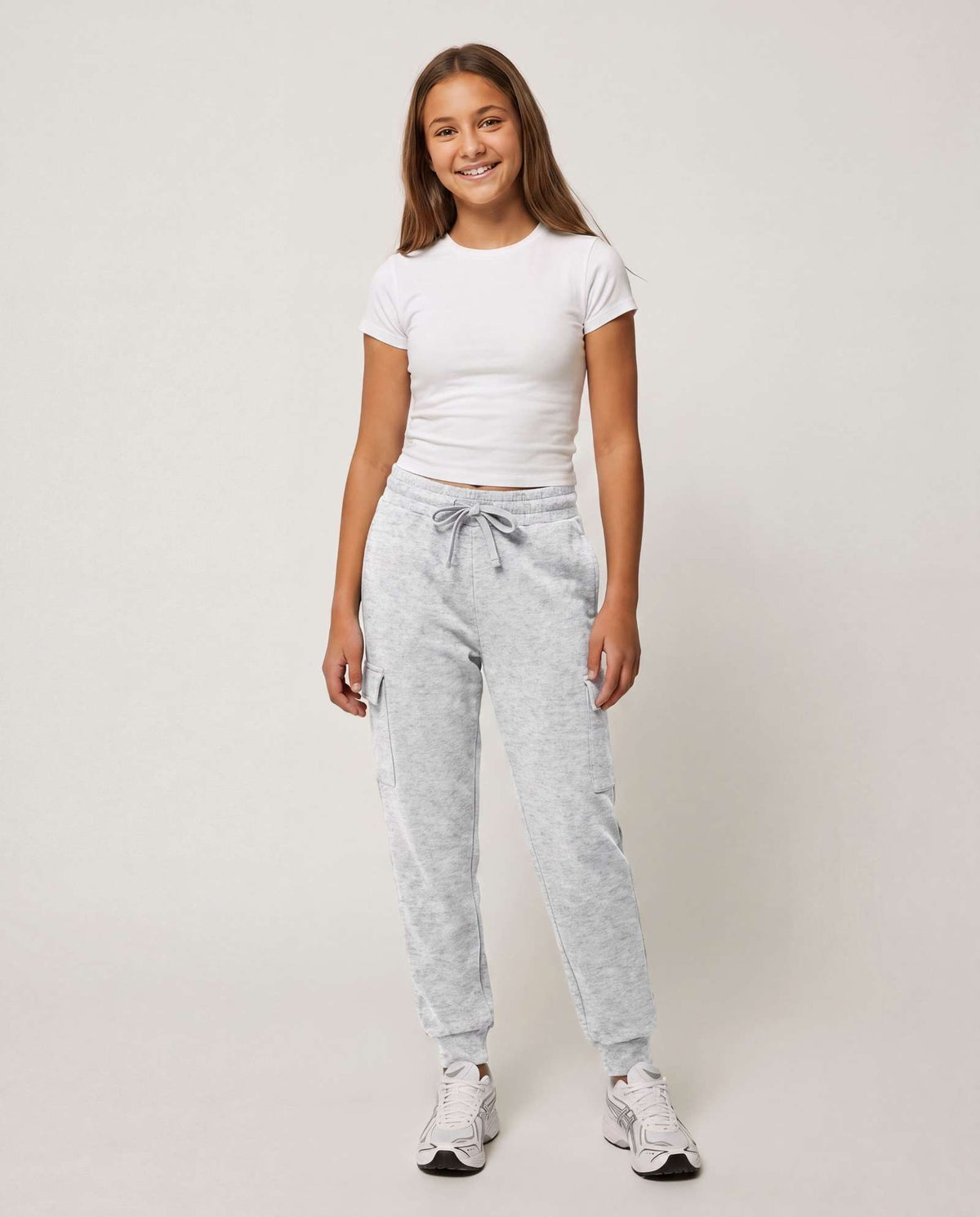 Real Essentials 3 Pack Girls Fleece Cargo Joggers Sweatpants Kids Pants Teen Girl Athletic - Solid Black, Charcoal Heather, Grey Heather
