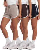 Real Essentials 4 Pack Women's Fleece Dolphin Shorts Lounge Sweatshorts Comfy Sleep Pajama - Solid Black, Solid Chocolate Torte, Solid Moonbeam