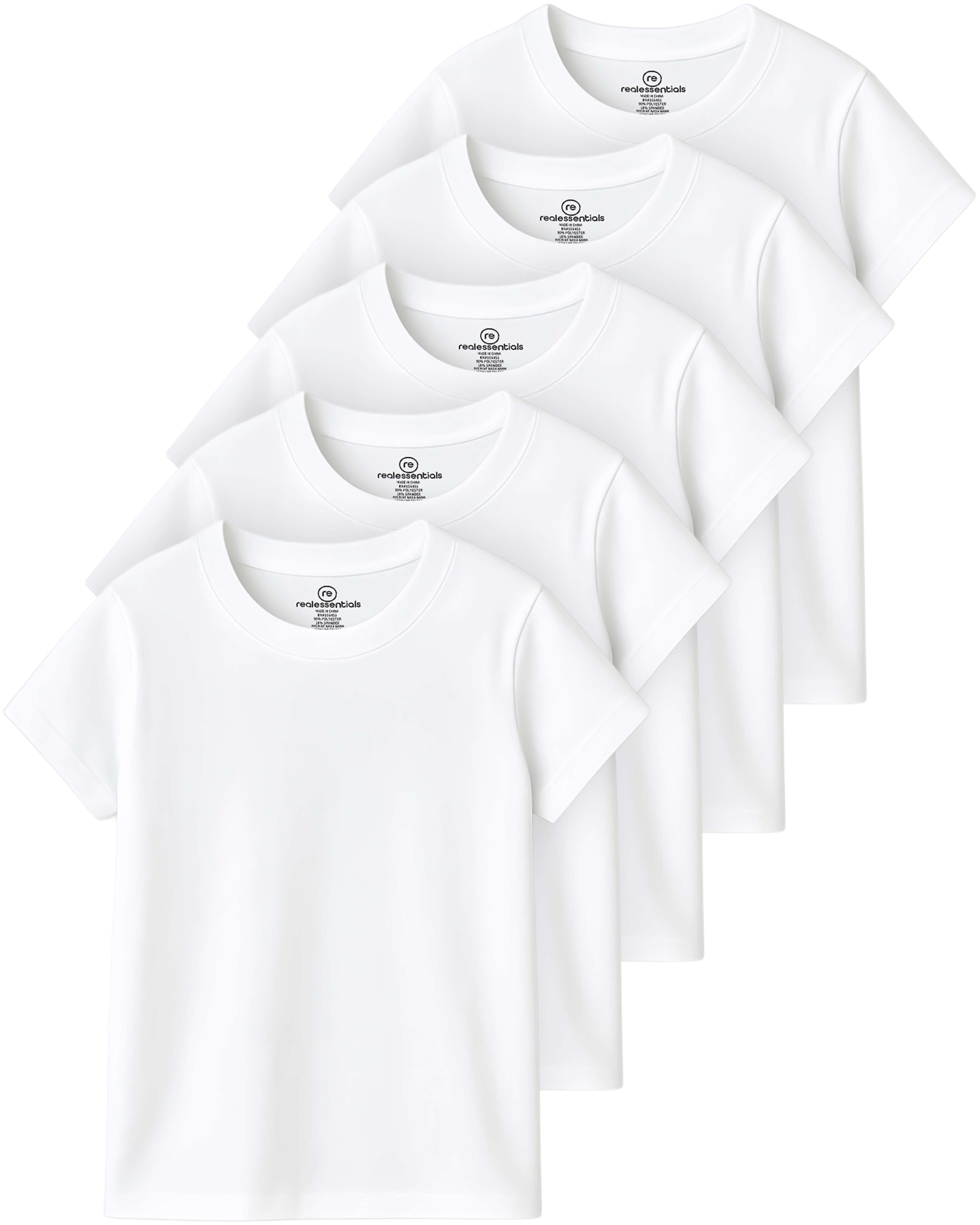 Real Essentials 5 Pack: Girls' Cotton Short Sleeve Crew Neck T-Shirt - Athletic Tee Shirt for Teens Kids Youth (Ages 4-16)