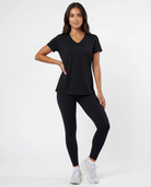 Real Essentials 5 Pack Women's V Neck Tshirts Short Sleeve Dry Fit Workout Tops Tees Shirts - Solid Black, Solid Black, Solid Black, Solid Black, Solid Black