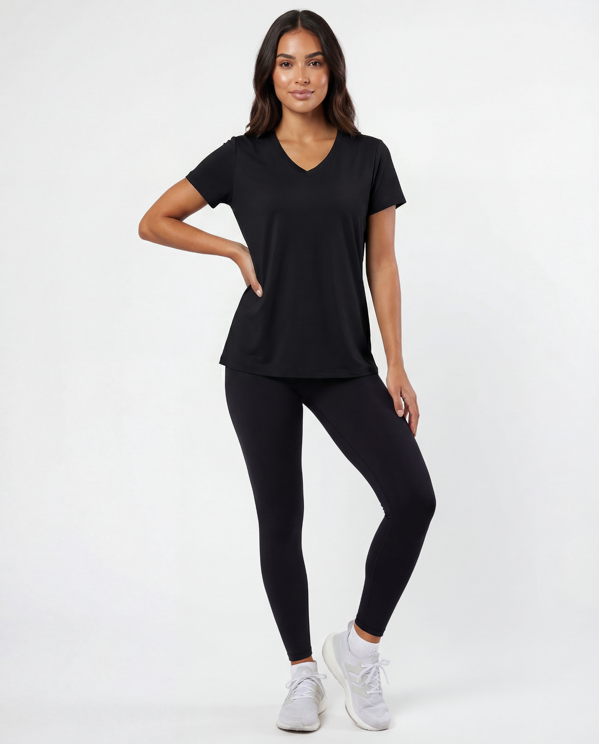 Real Essentials 5 Pack Women's V Neck Tshirts Short Sleeve Dry Fit Workout Tops Tees Shirts - Solid Black, Solid Black, Solid Black, Solid Black, Solid Black