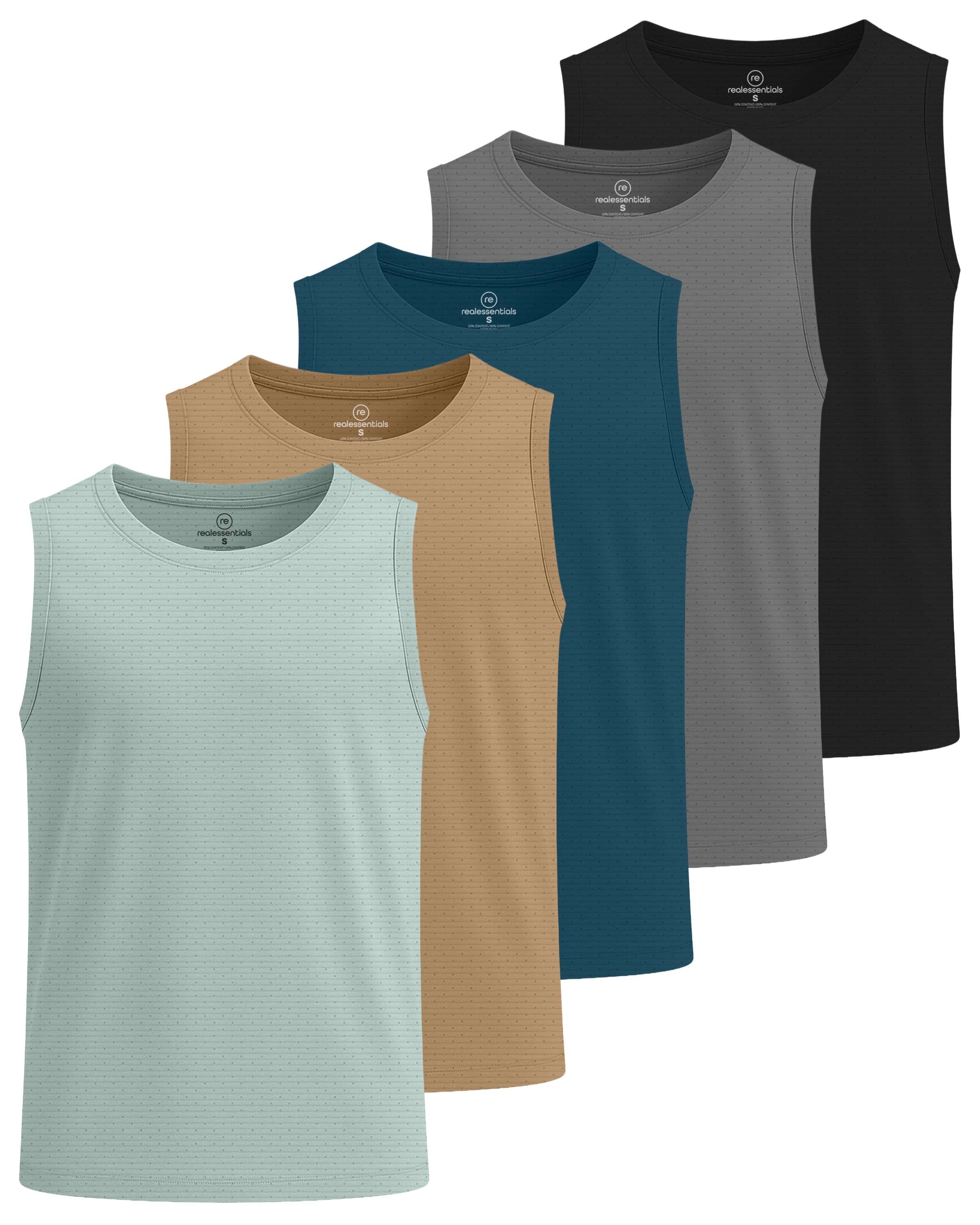 Real Essentials 5 Pack: Boys' Breeze Tech Tank Top -  Sleeveless Athletic Shirt for Kids Youth Teens (Ages 6-18)
