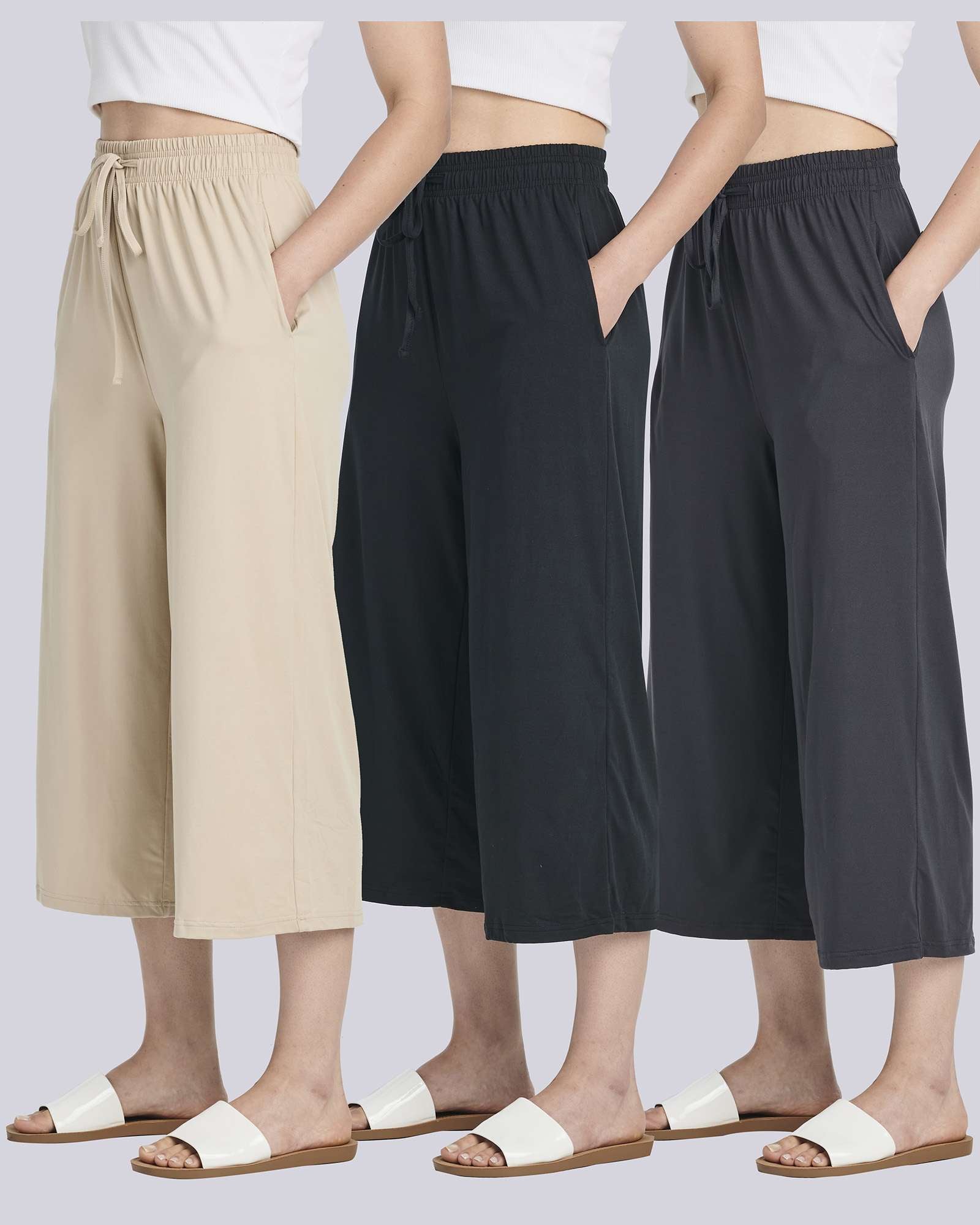 3 Pack: Women's Ultra-Soft Wide Leg Capri Pants