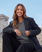 Real Essentials 3 Pack Womens Fleece V Neck Sweatshirt Pullover Sweaters Long Sleeve Top - Solid Black, Solid Quiet Shade, Grey Heather