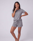 Real Essentials 3 Pack Women's Pajama Sets 3 Piece Crew Tee Tank Top Sleep Shorts Sleepwear - Grey Heather