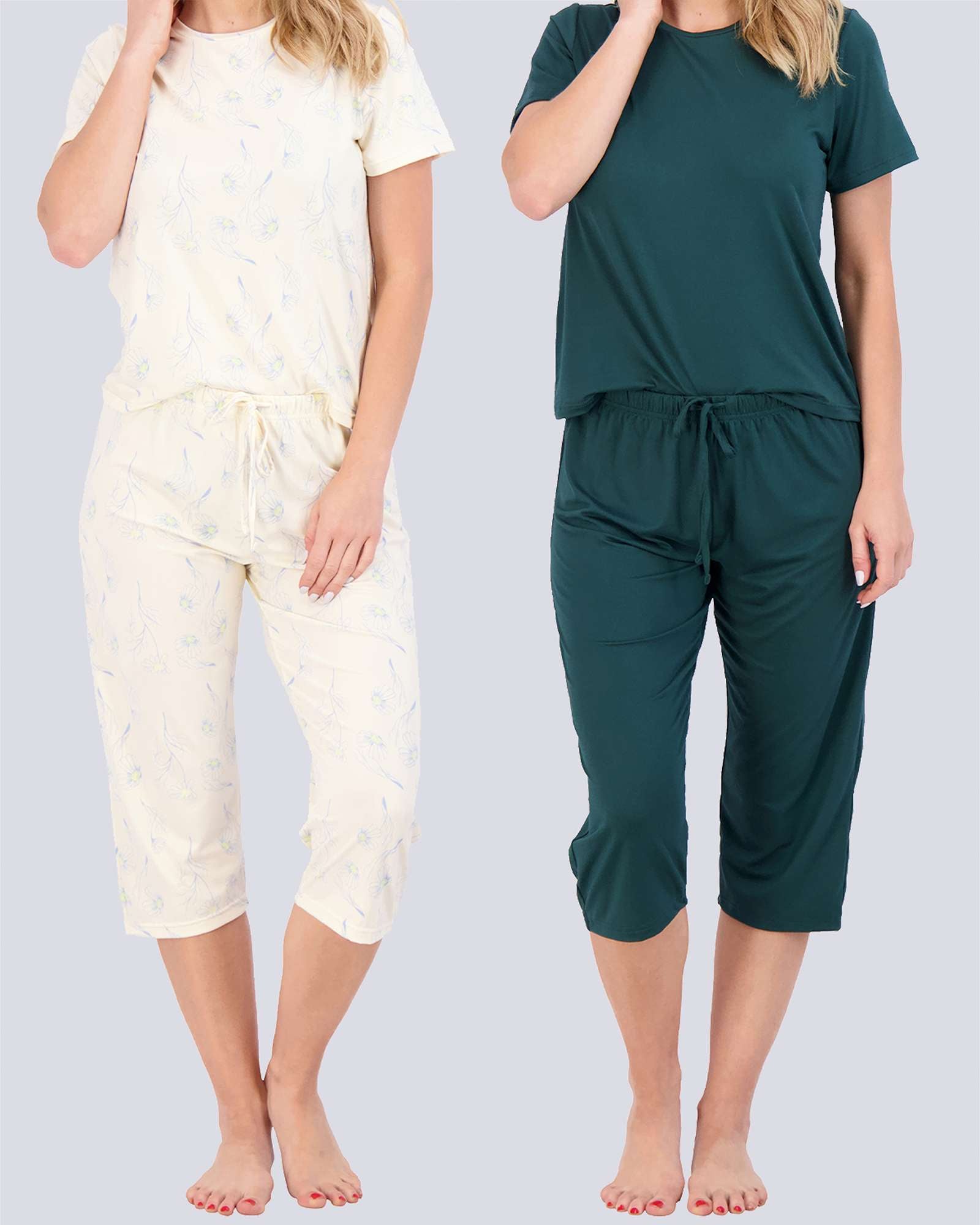 2 Pack: Women's Short-Sleeve PJ Top with Capri Pants