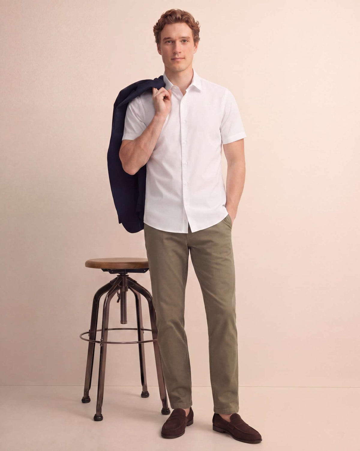 Real Essentials 3 Pack Men's Cotton Short Sleeve Button Down Casual Work Shirt Button Up - Solid Vintage Indigo, Solid Desert Sage, Solid Bright White