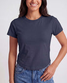 Real Essentials 3 Pack Women's Cropped Cap Sleeve Tops Cotton Basic Tees Going Out Shirts - Solid Black, Solid Navy Blazer, Charcoal Heather