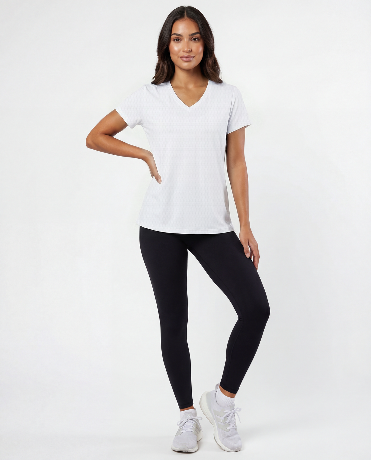 Real Essentials 5 Pack Women's V Neck Tshirts Short Sleeve Dry Fit Workout Tops Tees Shirts - Solid Bright White, Solid Bright White, Solid Bright White, Solid Bright White, Solid Bright White