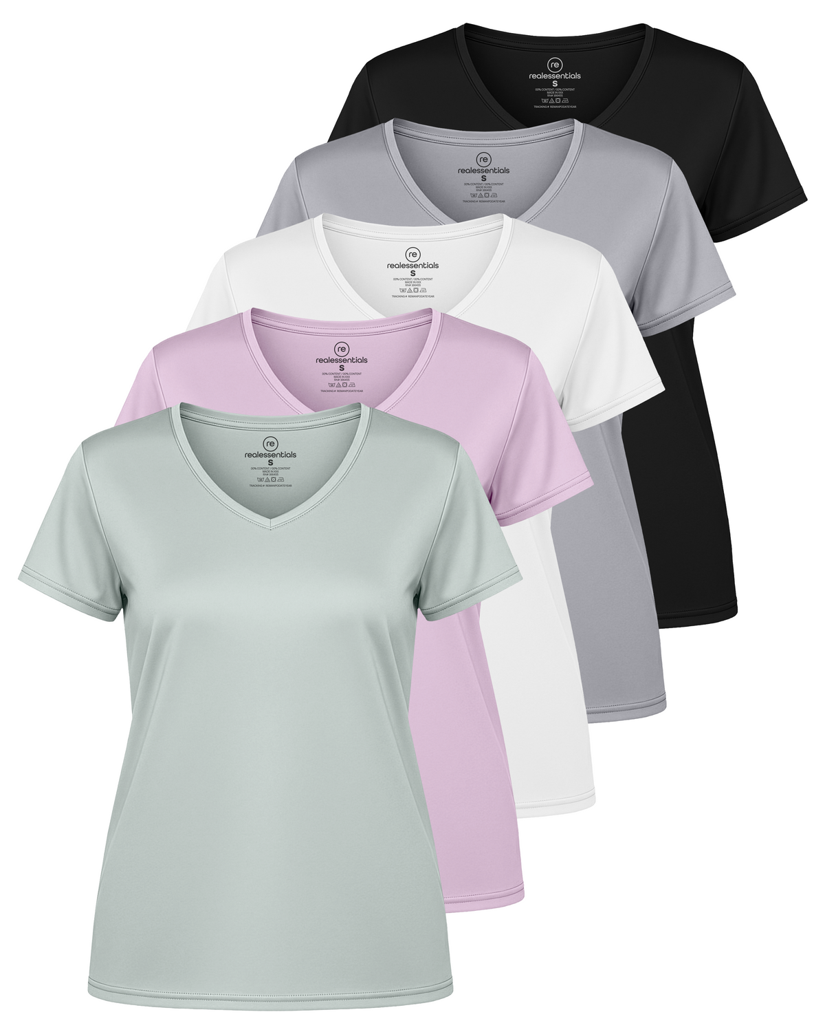 Real Essentials 5 Pack Womens Dry Fit V Neck Workout Tops Athletic T Shirts Gym Yoga Tees - Set 9