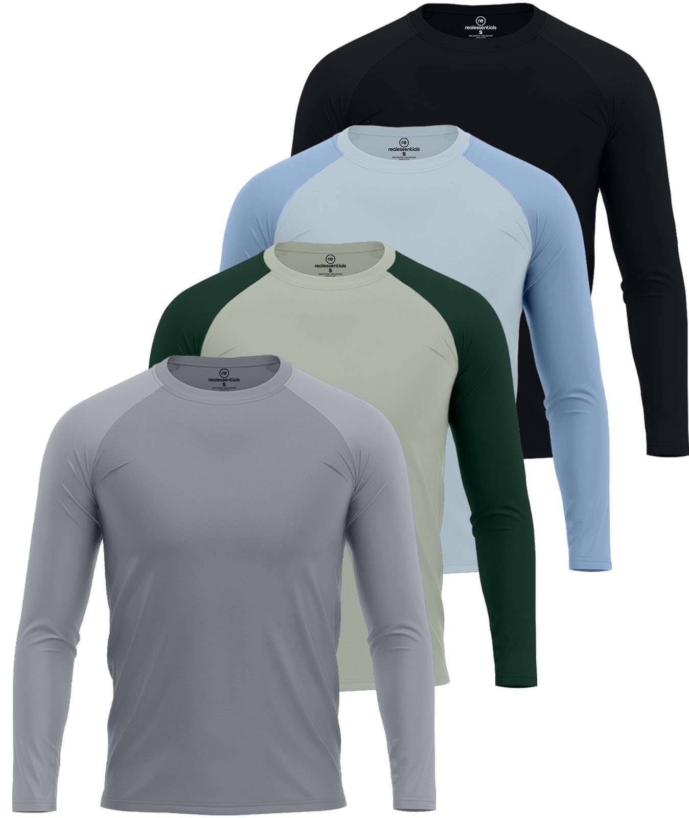 4 Pack: Men's Long Sleeve Rash Guard Shirt (Available In Big & Tall)